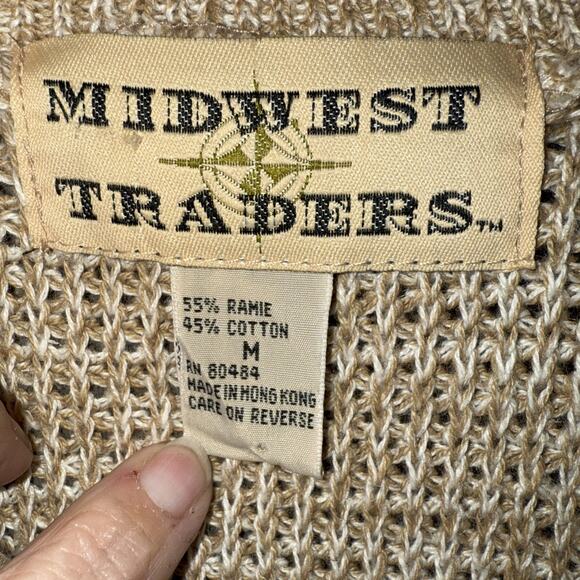 Vintage Midwest Traders Fisherman Oversized Sweater Henley Beige Birdseye Sz M - Picture 3 of 8